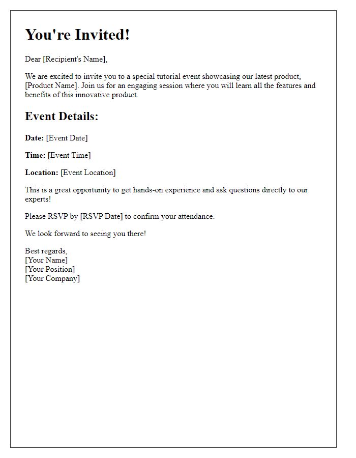 Letter template of special event product tutorial invitation