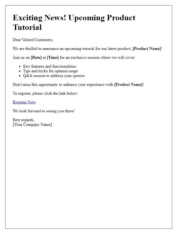 Letter template of upcoming product tutorial announcement
