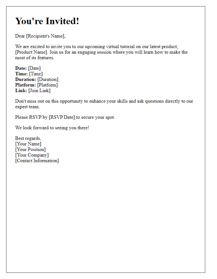 Letter template of virtual product tutorial invitation