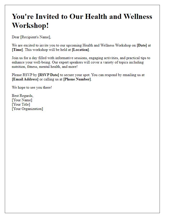 Letter template of health and wellness workshop invitation