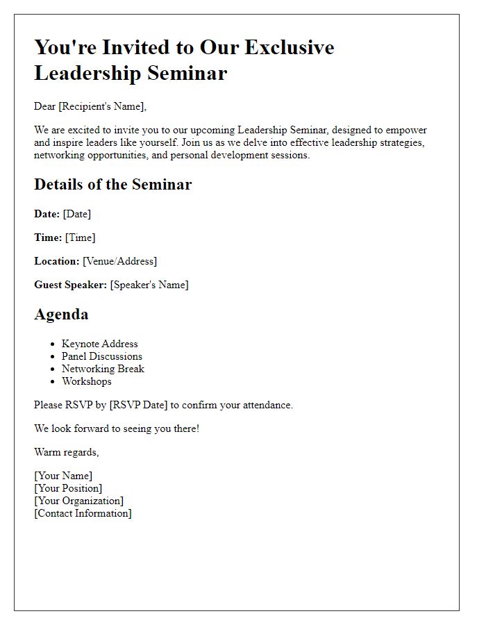 Letter template of leadership seminar invitation