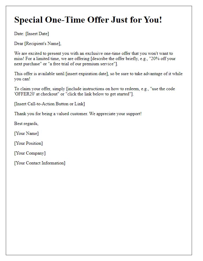 Letter template of one-time offer release