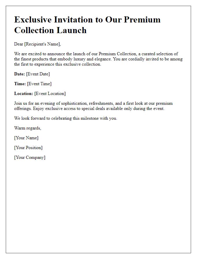 Letter template of premium collection launch