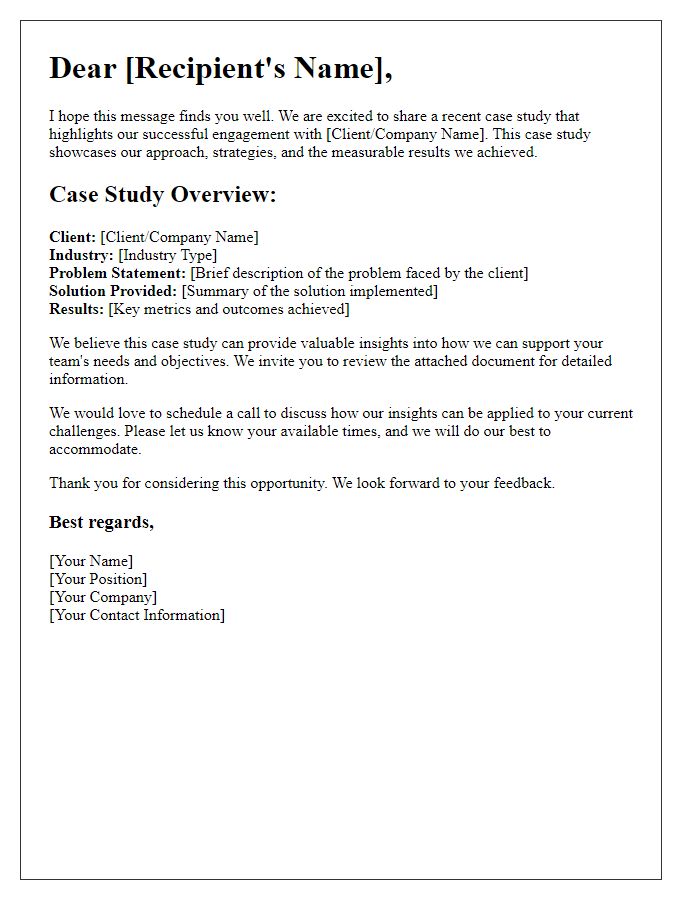 Letter template of a case study sharing for lead engagement