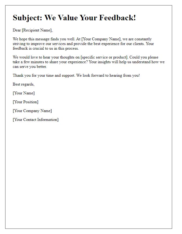 Letter template of a feedback request for nurturing leads