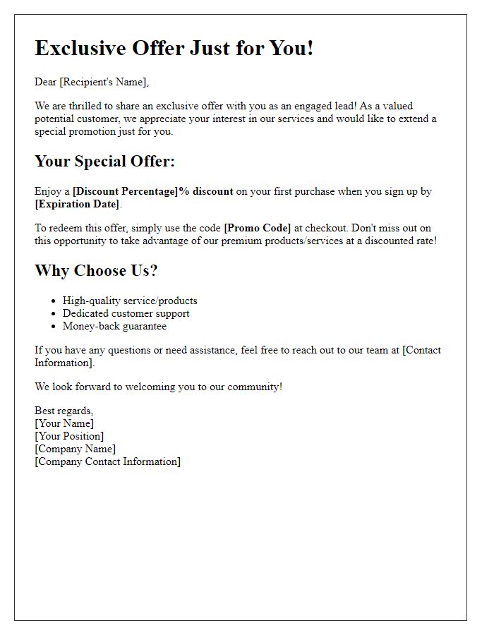 Letter template of a special offer for engaged leads