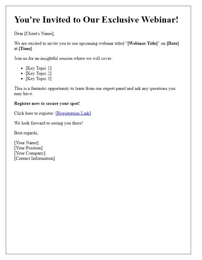 Letter template of a webinar invitation for prospective clients