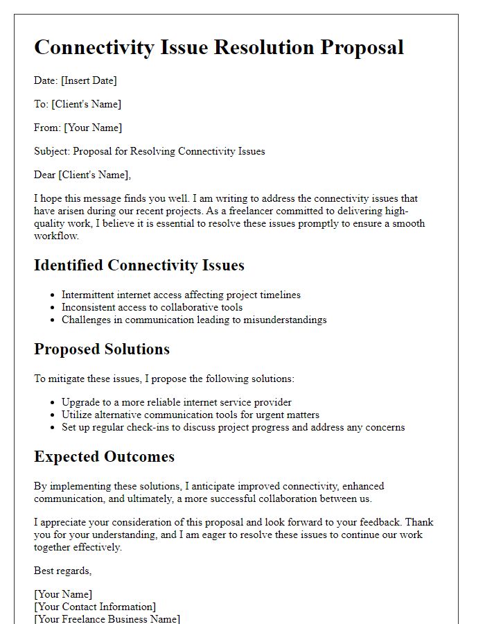 Letter template of freelance connectivity issue resolution proposal