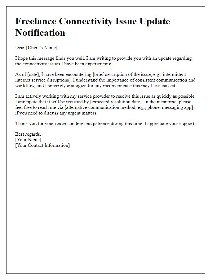 Letter template of freelance connectivity issue update notification