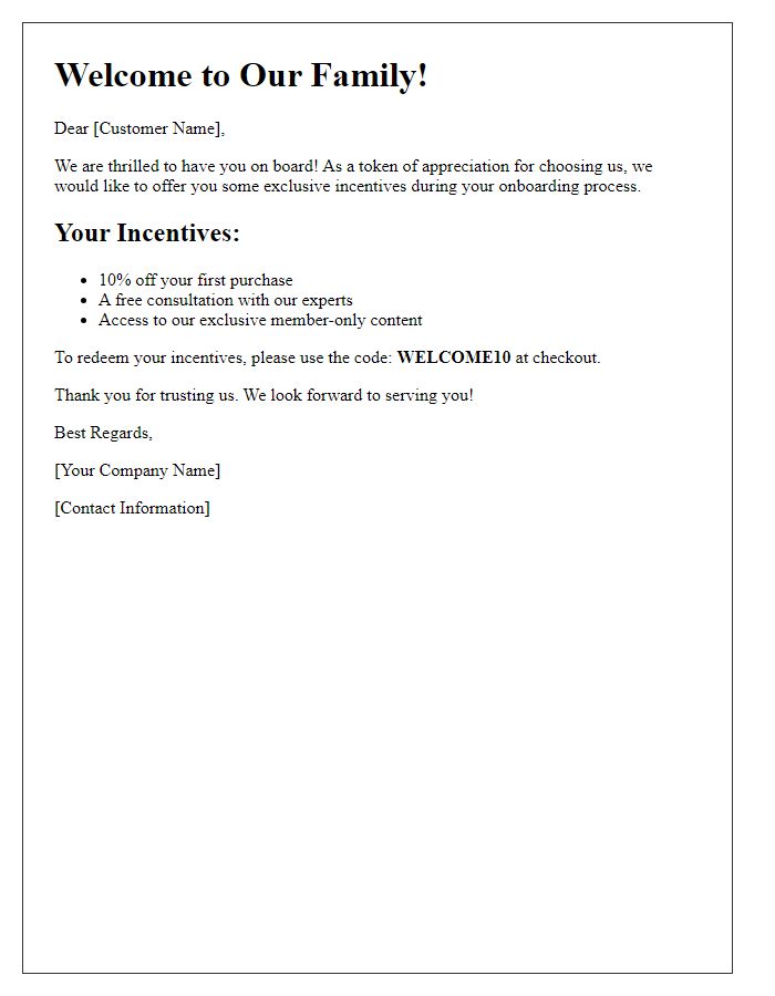 Letter template of incentives for new customer onboarding