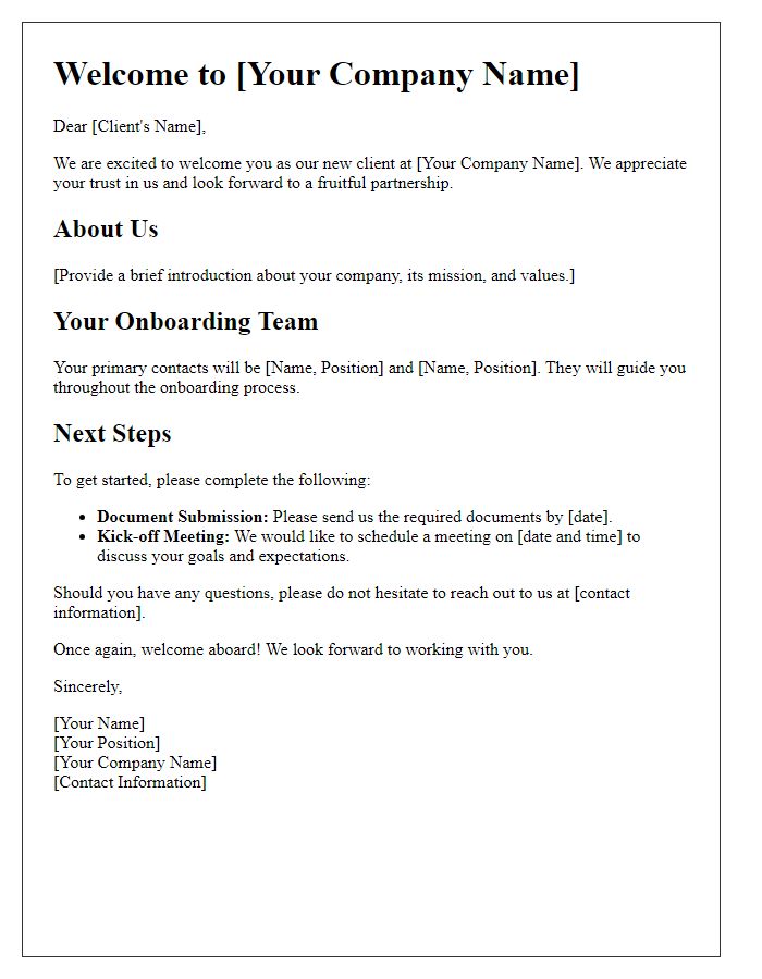 Letter template of introduction for new client onboarding