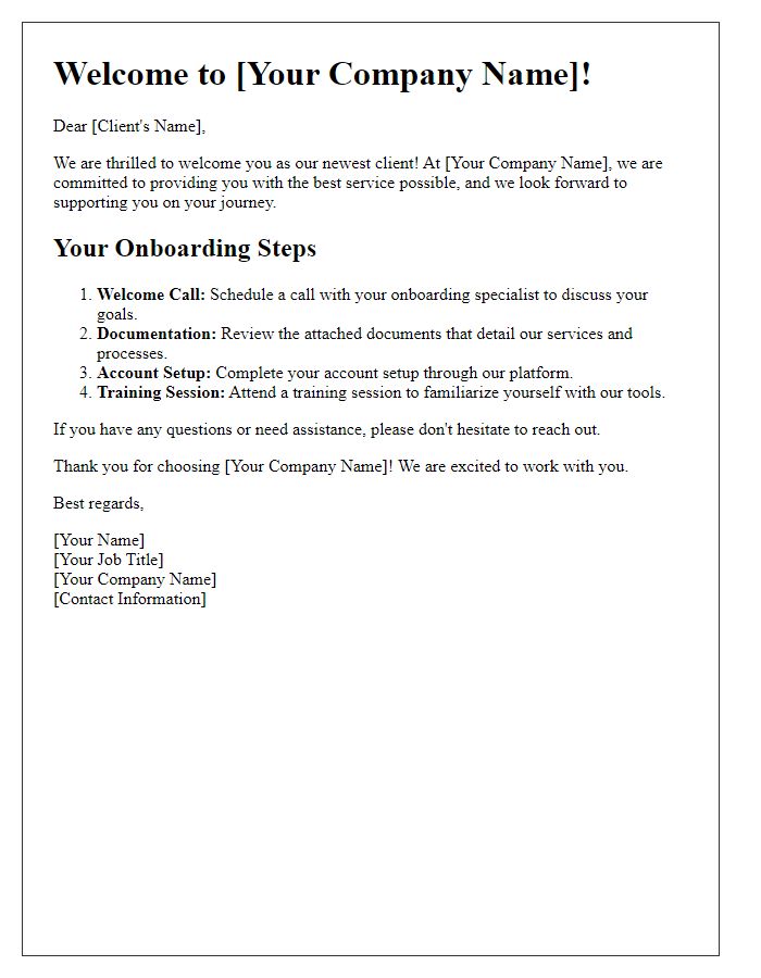 Letter template of personalized onboarding for new clients