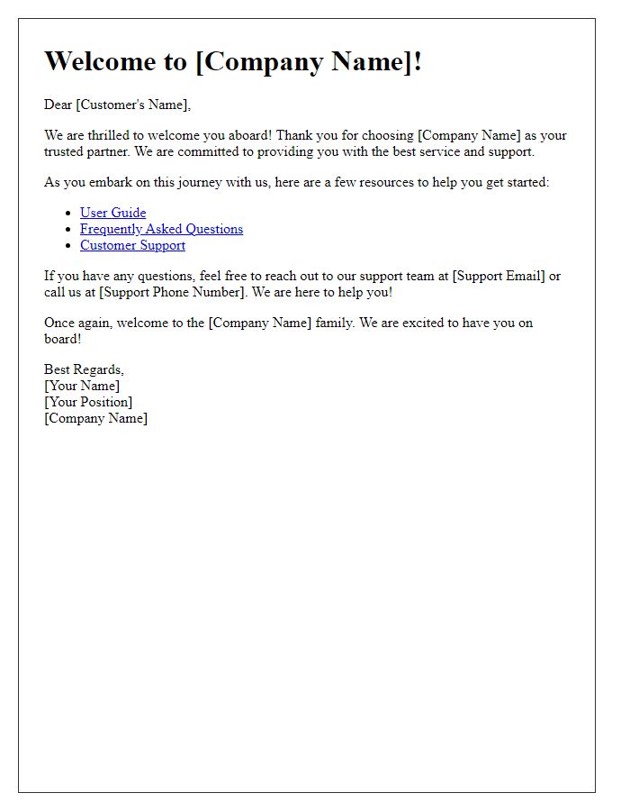Letter template of welcome for new customer onboarding