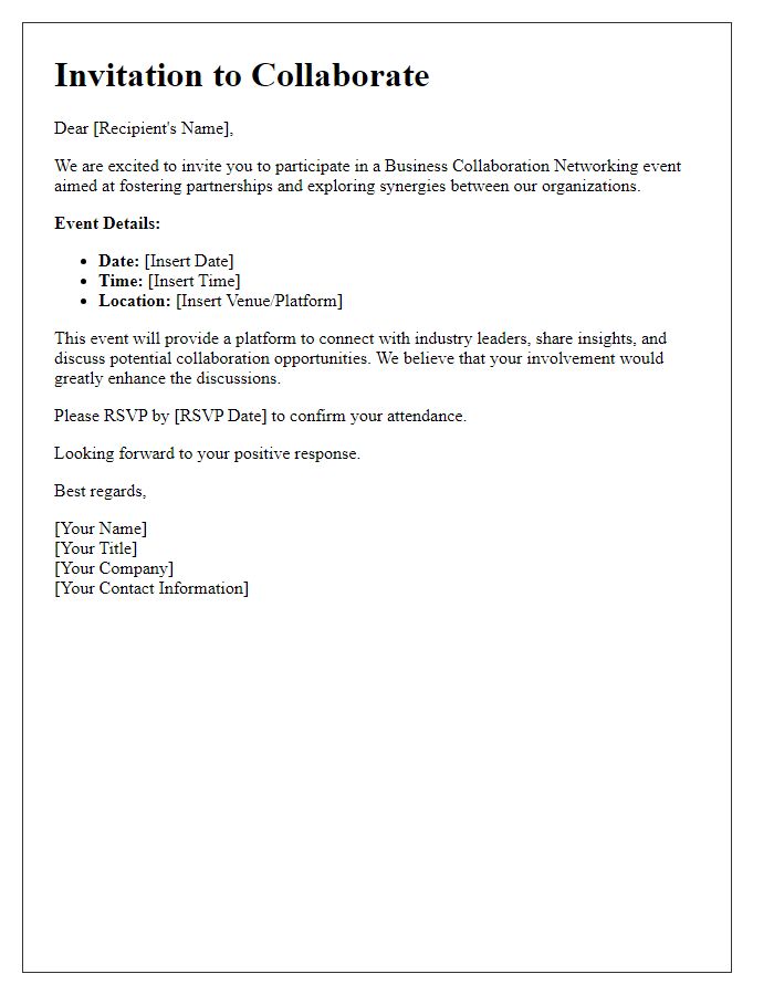 Letter template of Business Collaboration Networking Invitation