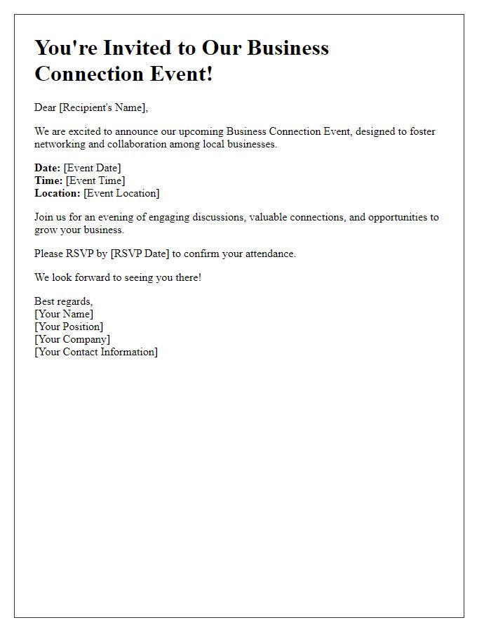 Letter template of Business Connection Event Announcement