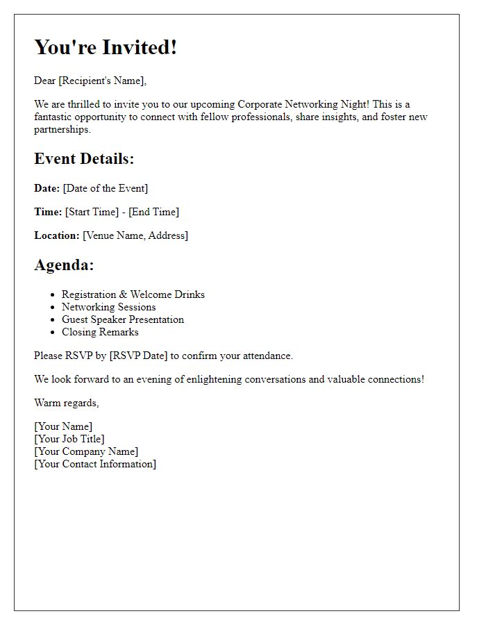 Letter template of Corporate Networking Night Invite