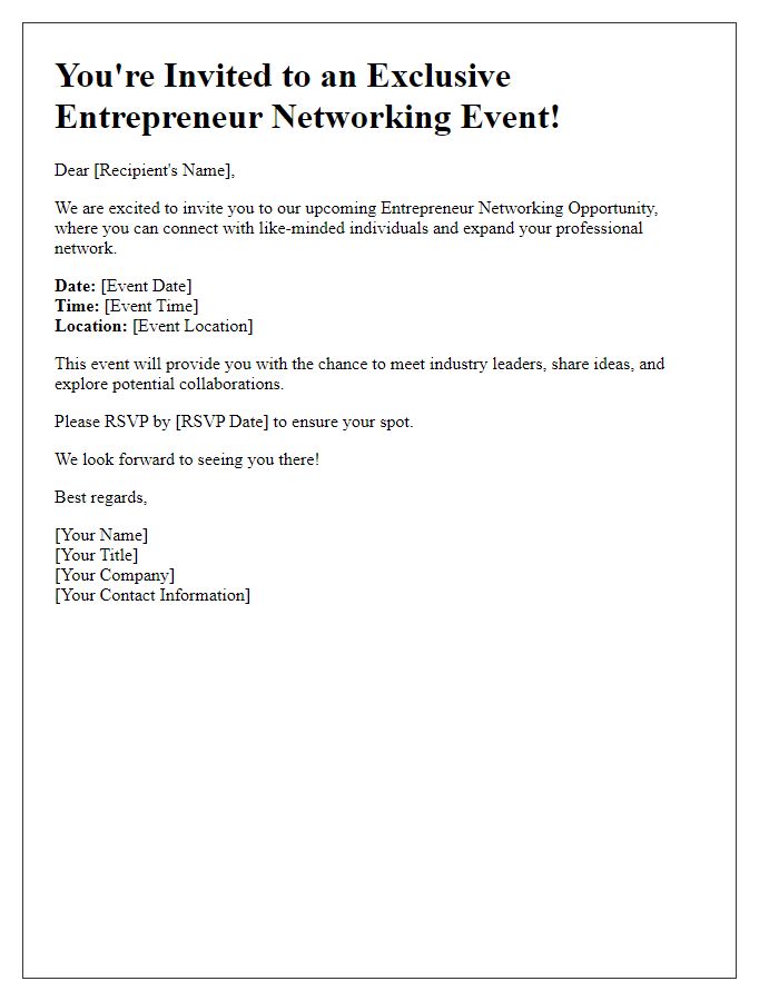 Letter template of Entrepreneur Networking Opportunity Invitation