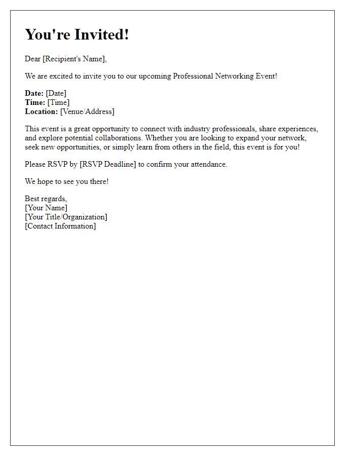 Letter template of Professional Networking Event Invite