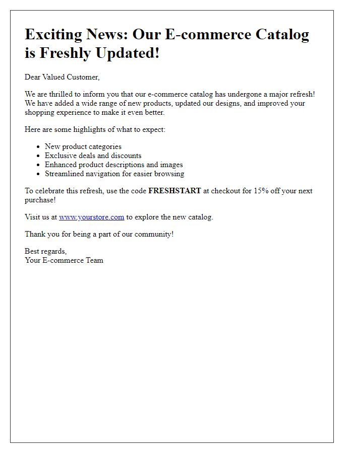 Letter template of e-commerce catalog refresh communication