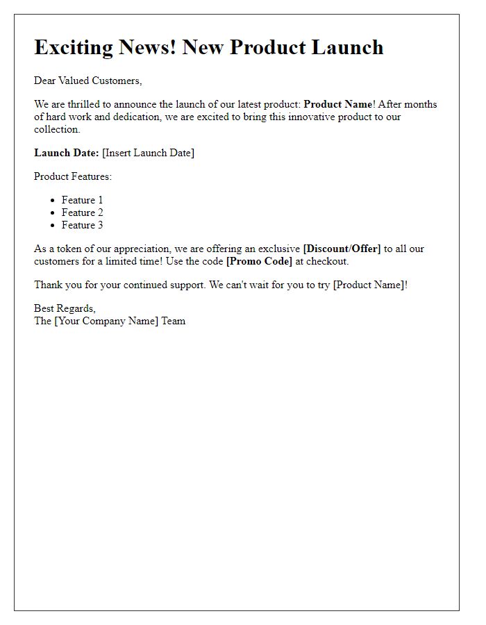 Letter template of e-commerce product launch announcement