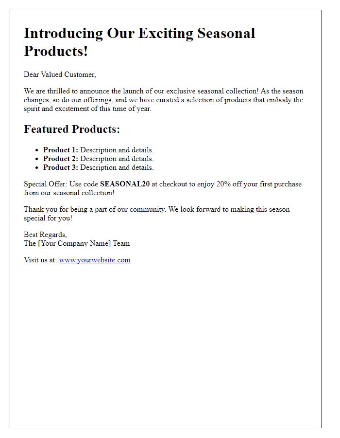 Letter template of e-commerce seasonal product introduction