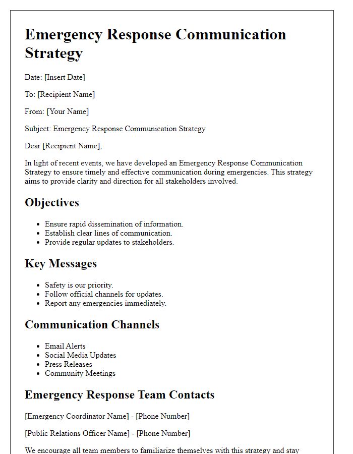 Letter template of emergency response communication strategy