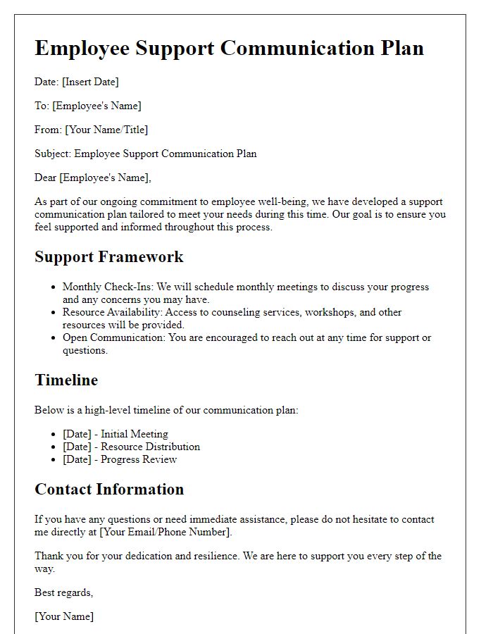 Letter template of employee support communication plan