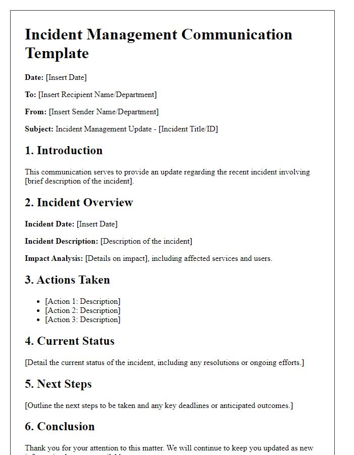 Letter template of incident management communication outline