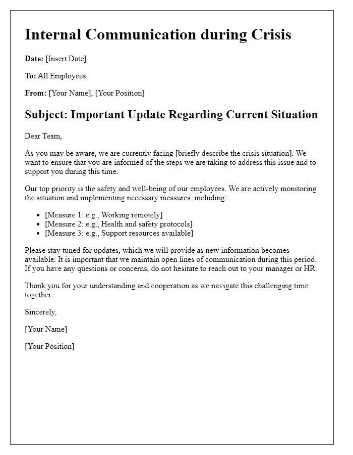 Letter template of internal communication during a crisis