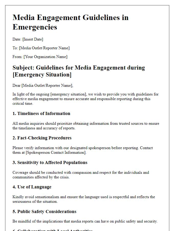 Letter template of media engagement guidelines in emergencies