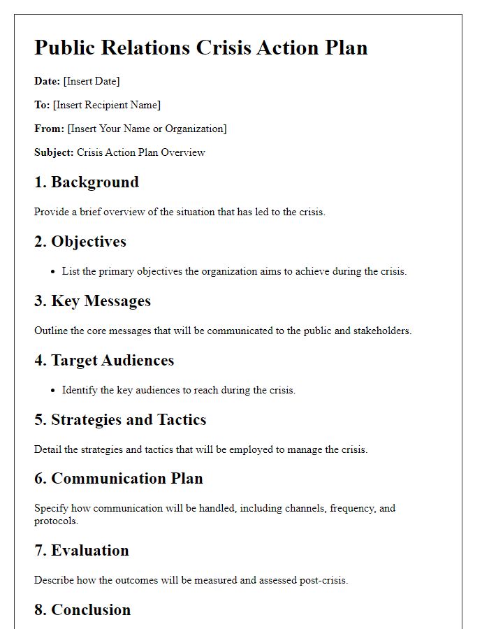 Letter template of public relations crisis action plan