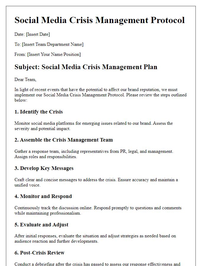 Letter template of social media crisis management protocol