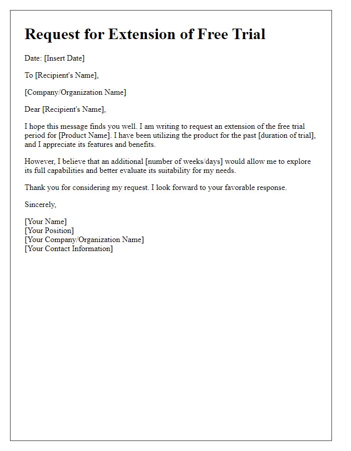 Letter template of extension request for digital product free trial