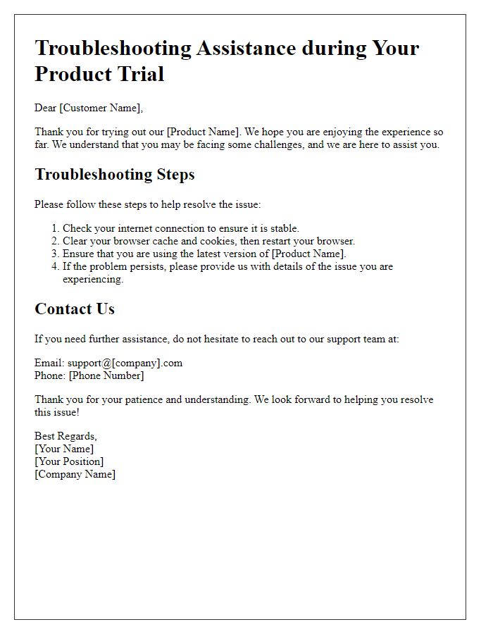 Letter template of troubleshooting during digital product trial