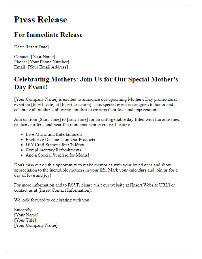 Letter template of Mother's Day promotional event release