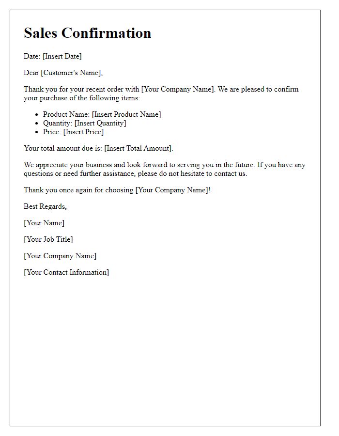 Letter template of Sales Confirmation and Customer Thanks