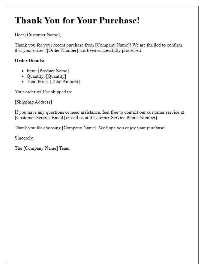 Letter template of Successful Purchase Confirmation and Thanks