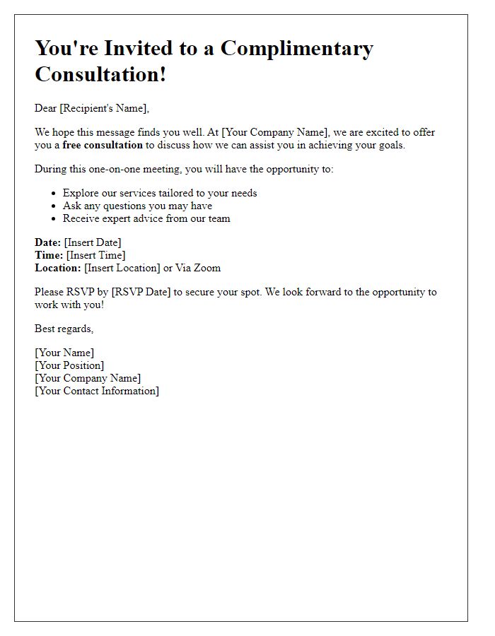 Letter template of complimentary consultation invitation