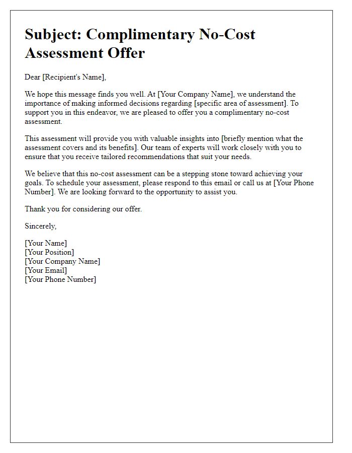 Letter template of no-cost assessment offer