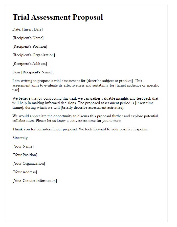 Letter template of trial assessment proposal