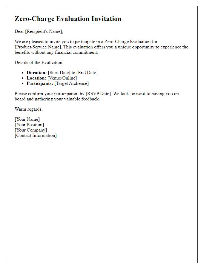 Letter template of zero-charge evaluation invite