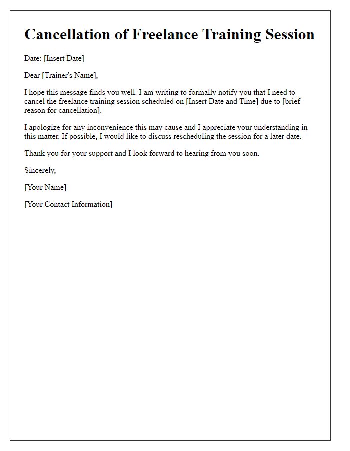 Letter template of cancellation for freelance training session