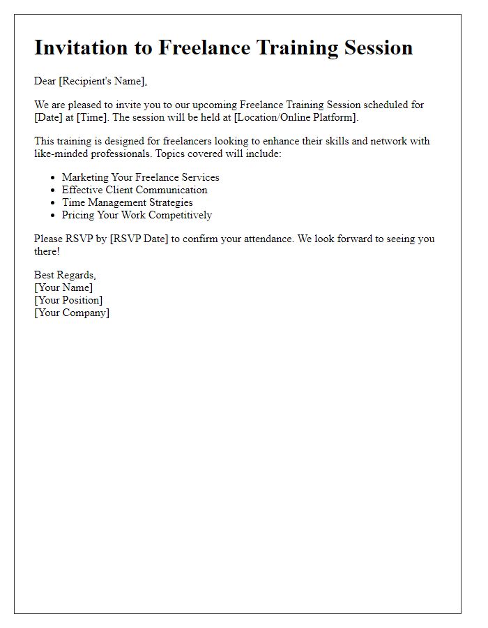 Letter template of invitation for freelance training session