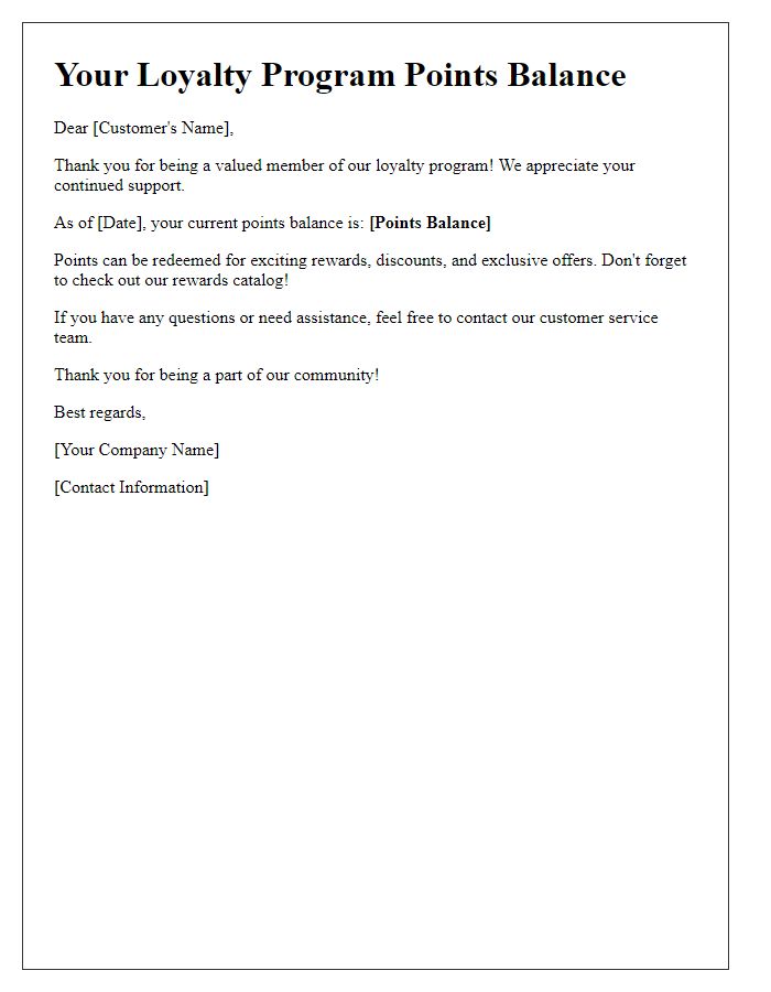 Letter template of loyalty program points balance notification.