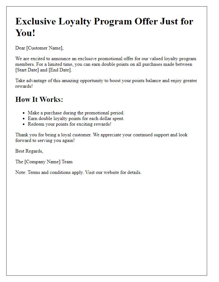 Letter template of loyalty program points promotional offer.