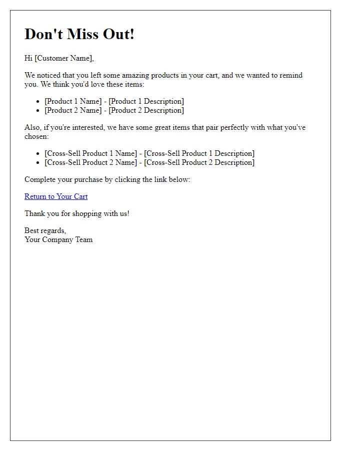 Letter template of cross-sell opportunity for cart abandoners