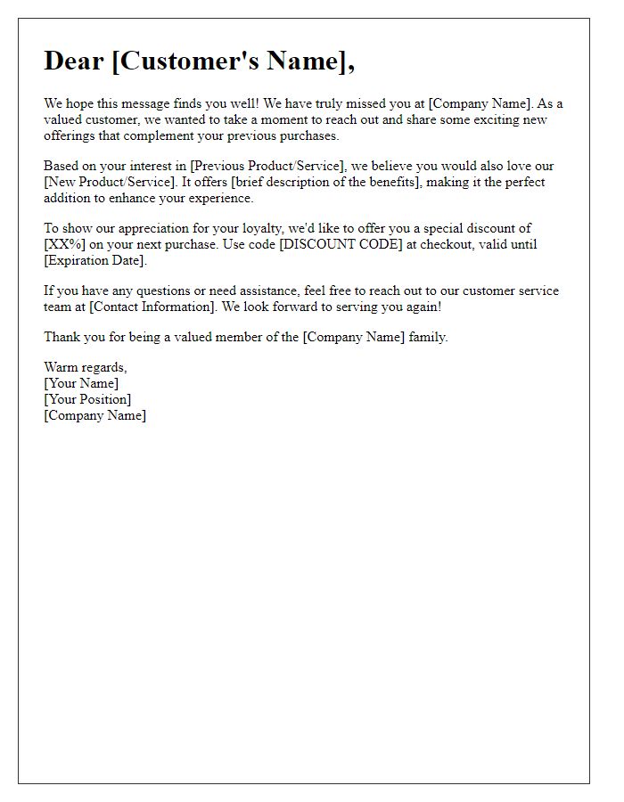 Letter template of cross-sell opportunity for customer re-engagement