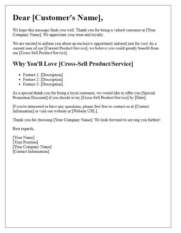 Letter template of cross-sell opportunity for existing customers