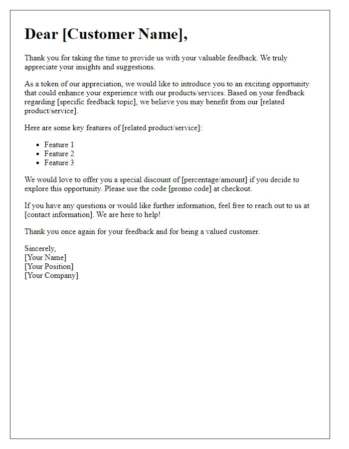 Letter template of cross-sell opportunity for feedback respondents