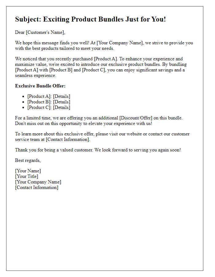 Letter template of cross-sell opportunity for product bundles